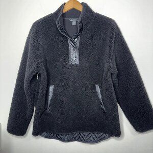 Athleta Cozy Sherpa Snap Sweatshirt Size M Black